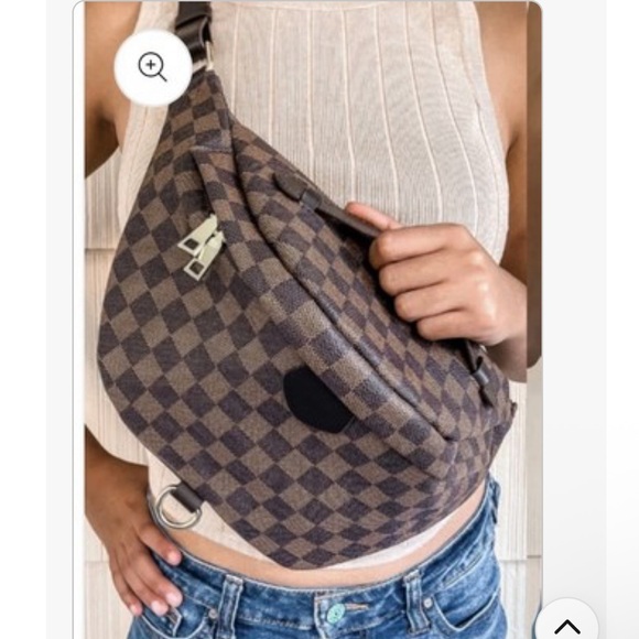 Brown and Black Checkered Crossbody Bag - Picture 1 of 8